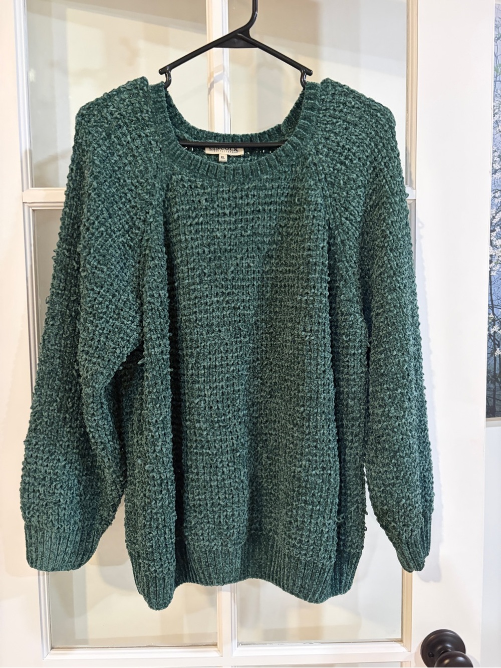 Lincoln Outfitters Women’s Green Fuzzy Waffle Knit Sweater Pullover XL Cozy